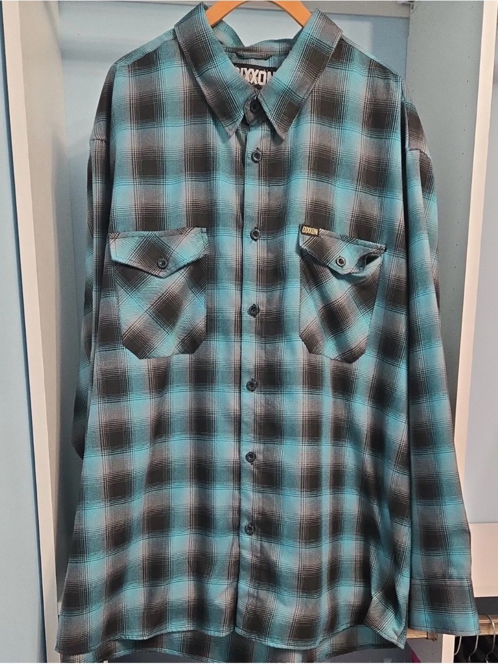 Dixxon Tortuga Men’s Teal and Black Plaid Flannel Shirt